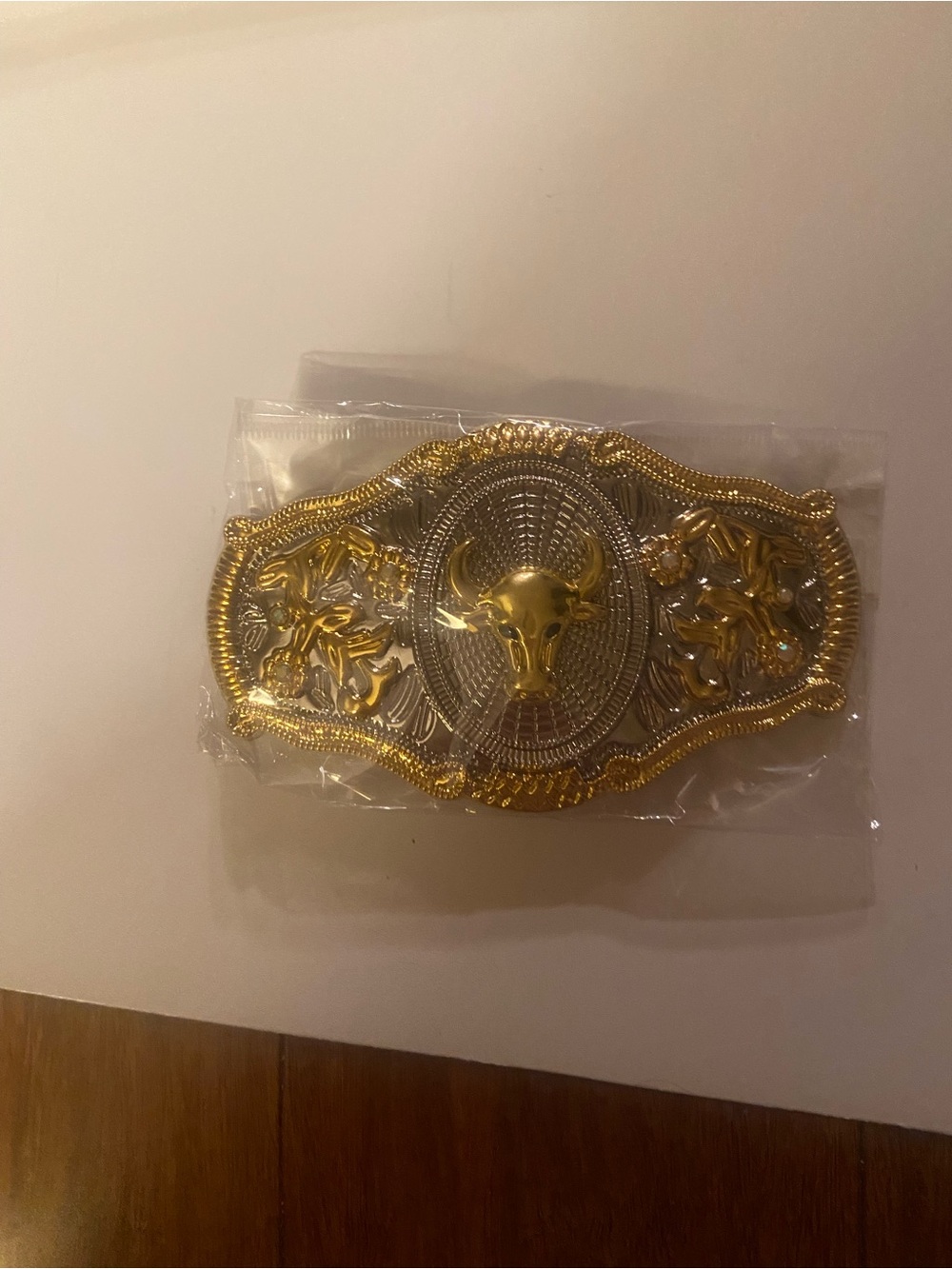 Unlisted Gold and Silver Western Bull Belt Buckle